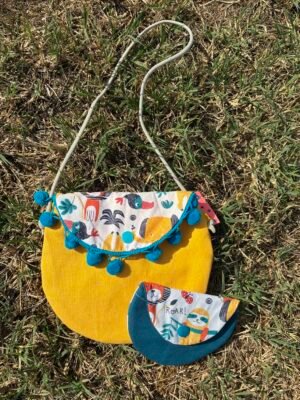 Mini besace jaune + porte monnaie