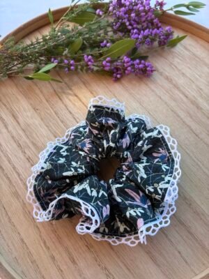 Chouchou chic fleuri vert